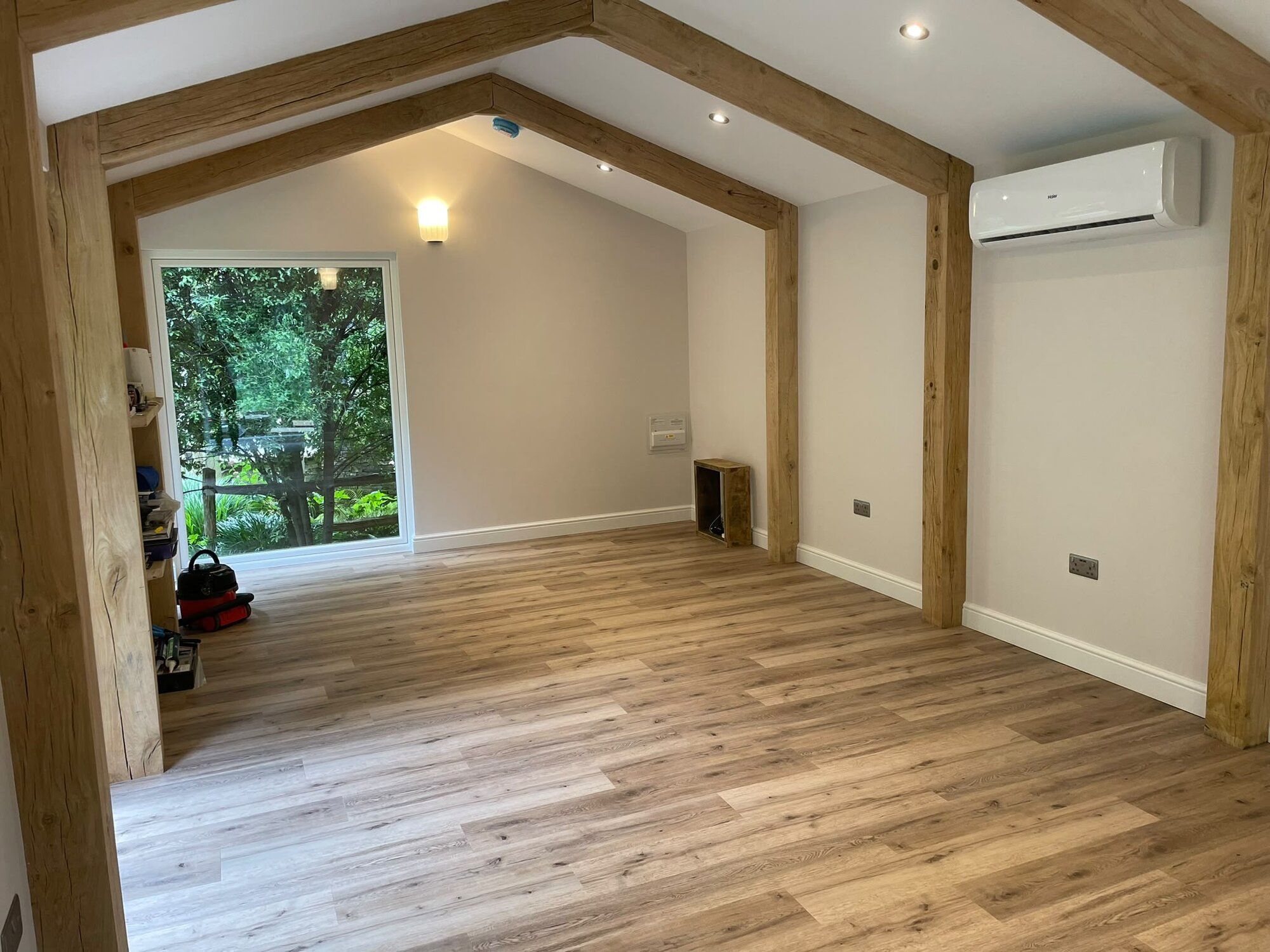 Oak-framed garden room interior