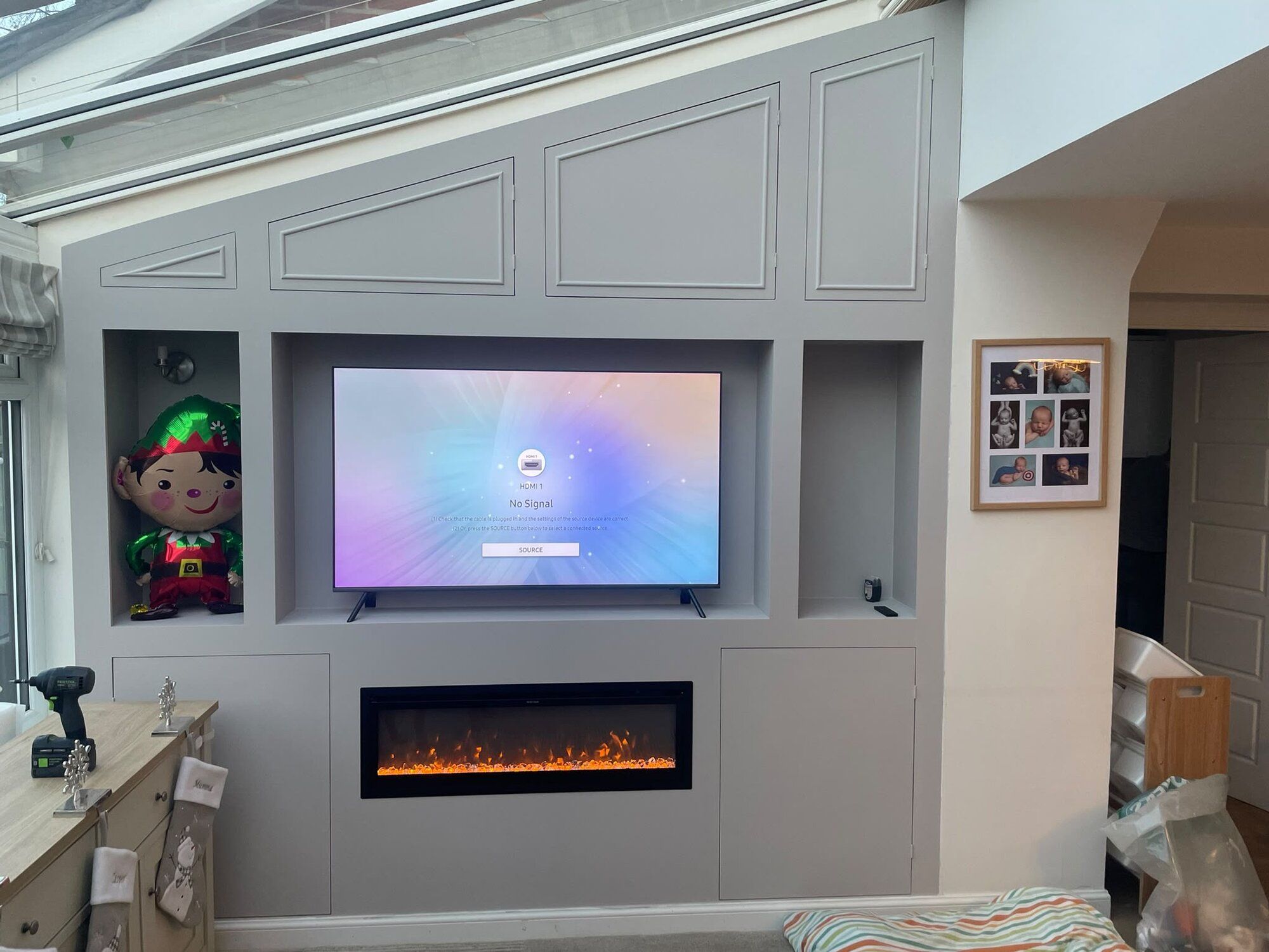 Media wall and fireplace